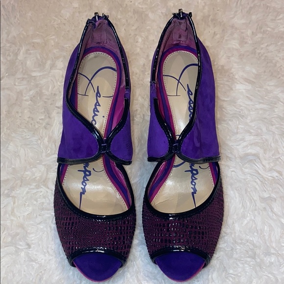 Rockabilly Jessica Simpson Purple & Pink Heels stilettos 8.5 Zip up the back - Picture 6 of 8